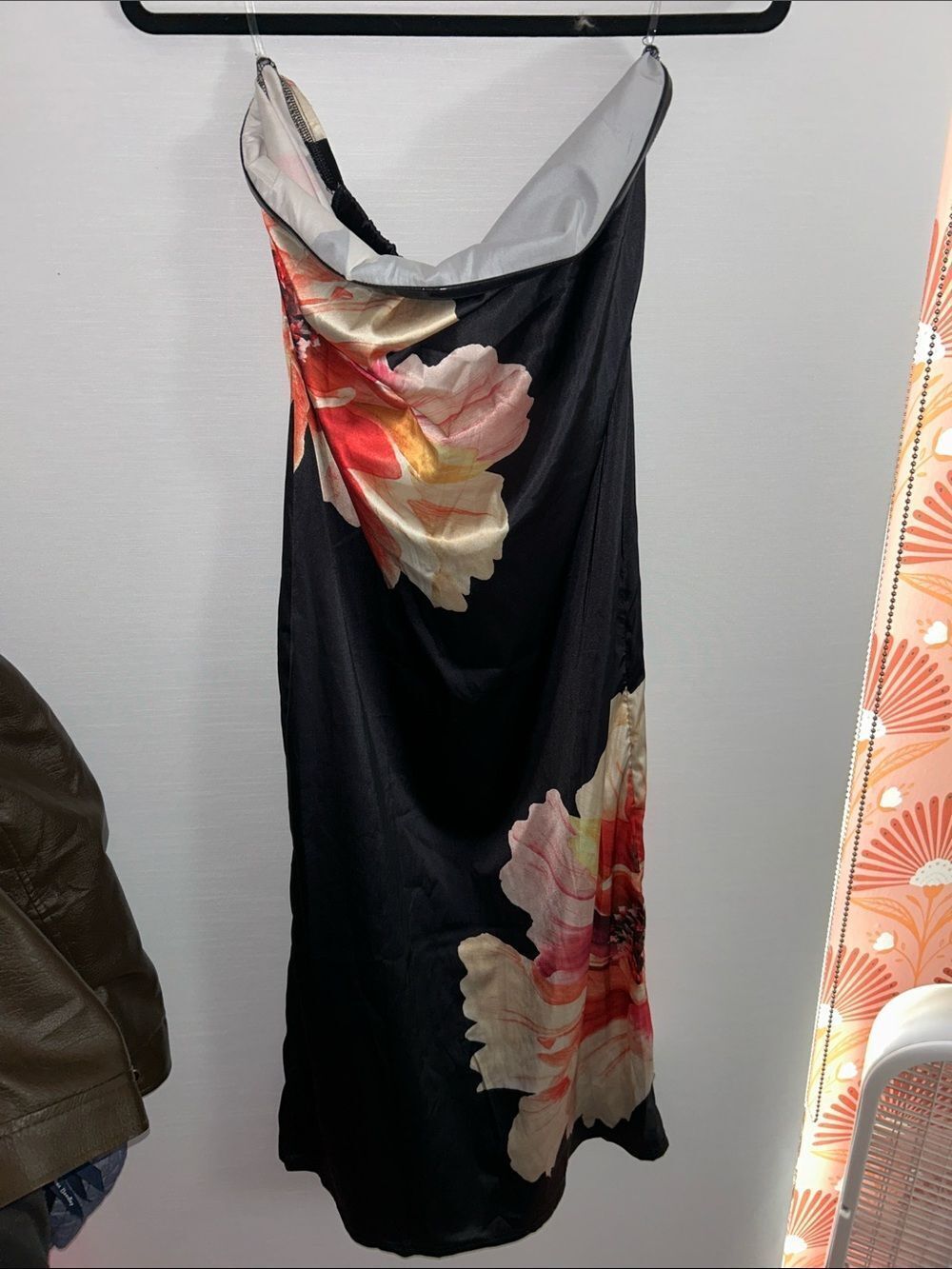 NWT Black Floral Strapless Dress with Pink and Cream Blooms
